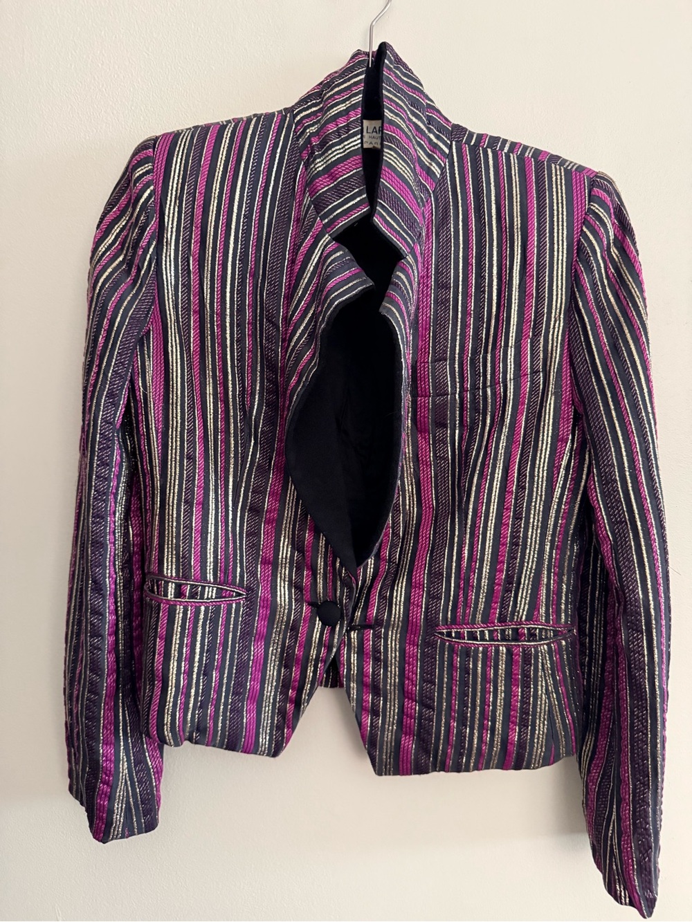 Women's Striped Pink & Black Tailored Blazer - Single Button